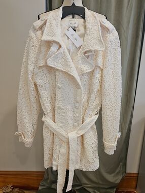 Stoosh Ivory Lace Belted Trench Coat